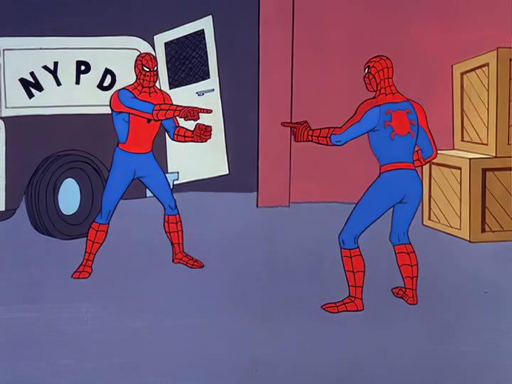 Spiderman pointing at Spiderman meme