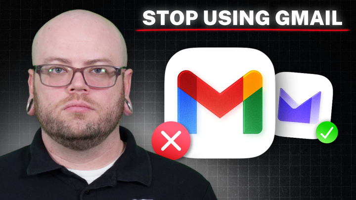 On the left hand side of the image is a white guy, on the right side is Gmail with an X on it